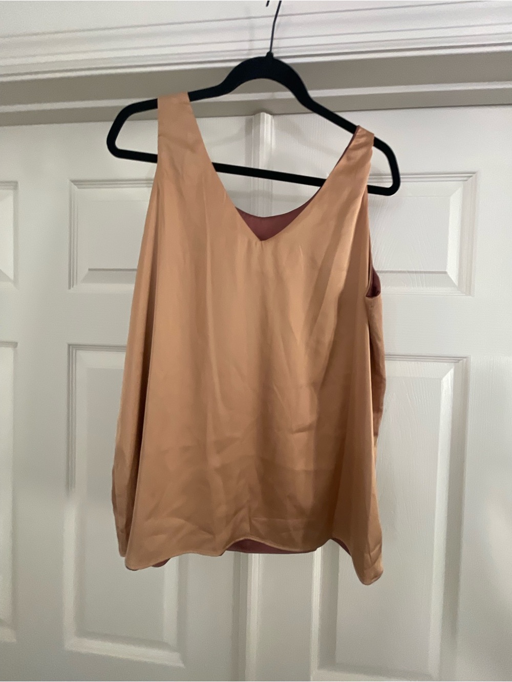 Reversible V-Neck Satin Camisole - Tan/Pink